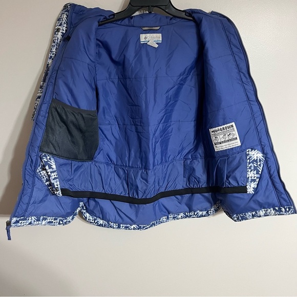 Kids Columbia Winter Hooded Ski Jacket White & Blue Geometric‎ Print Size Large - Picture 8 of 16